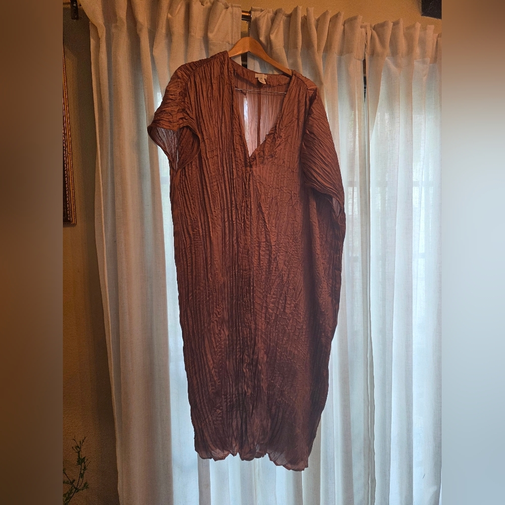 Crinkled Tan Midi Dress - Picture 2 of 4